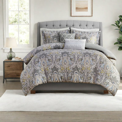 Premium Cotton King Bedding Sets, Grey Damask Modern Style For Home