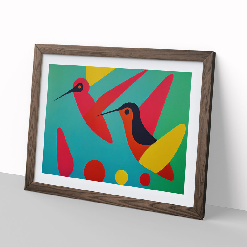 Abstract Hummingbirds Vol.2 1 Piece Single Picture Frame Wall Art, 46cm H x 64cm W x 2cm D, Walnut