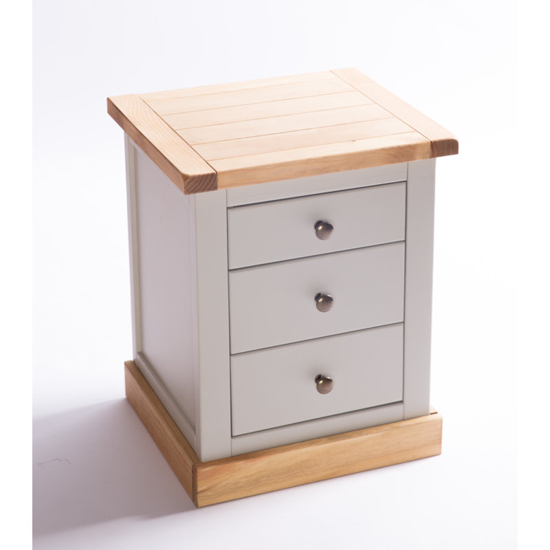 Clarke 45cm W Solid + Manufactured Wood Bedside Table, Grey/Antique Brass