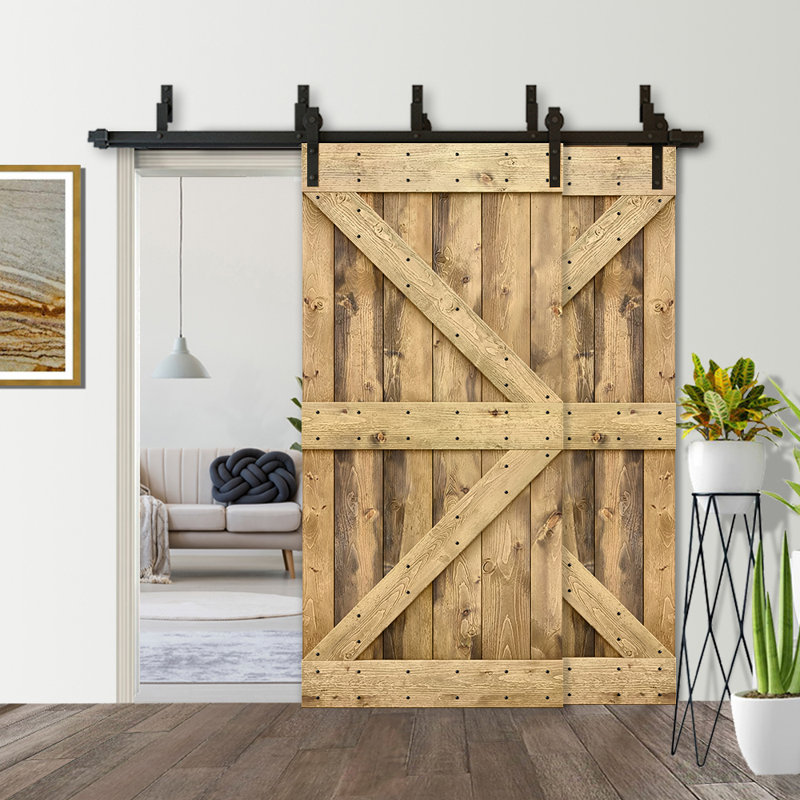 Porte de grange à panneaux et en bois avec quincaillerie d'installation, Chêne vieilli, 48 po x 84 po