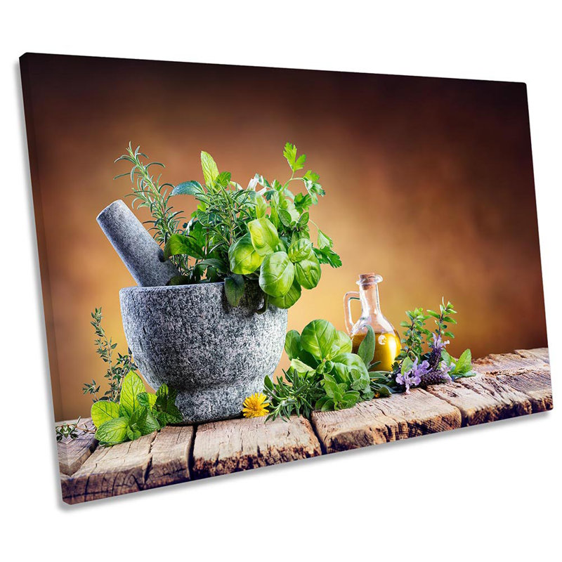 Fresh Herbs Spices Mortar - Wrapped Canvas Print, 50.8cm H x 76.2cm W x 2cm D