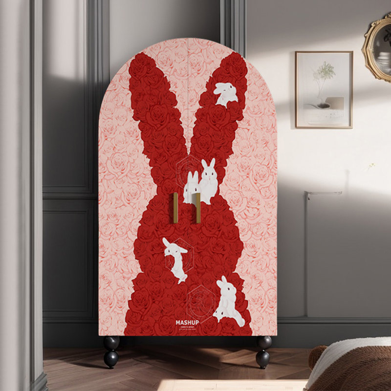 Armoire en bois à motif de lapin, Noir, noir, noir, noir
