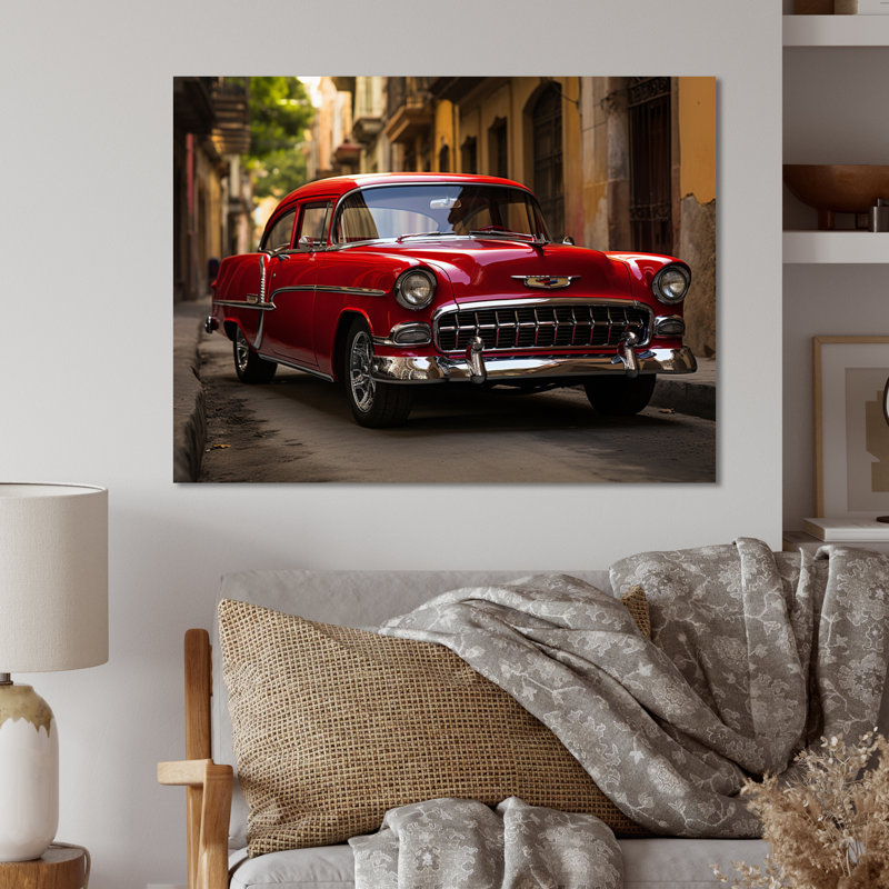 Havana Red Car - impression sur métal, H 30 po x l 40 po