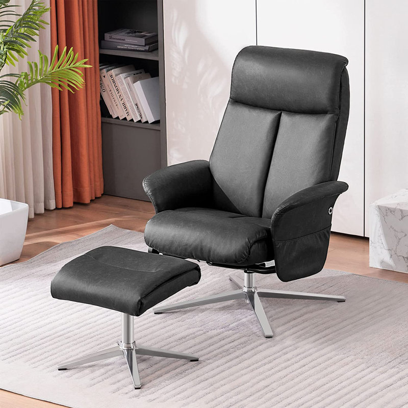 Fauteuil inclinable pivotant avec repose-pieds, similicuir, Gris foncé