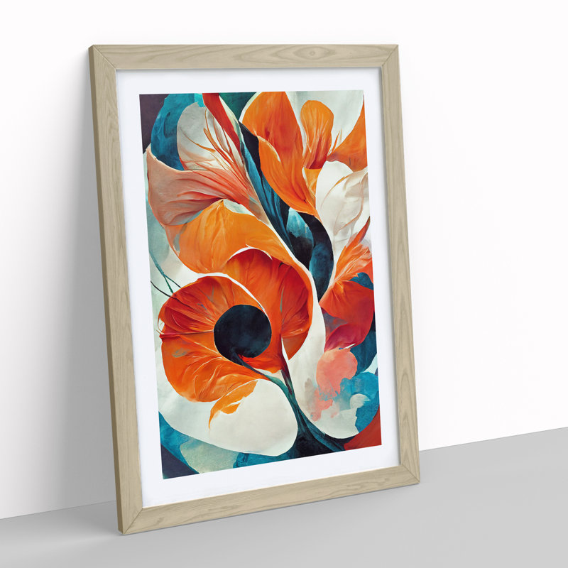 Abstract Flowers Modern No.1 - Framed Print, 64cm H x 46cm W x 2cm D, Oak