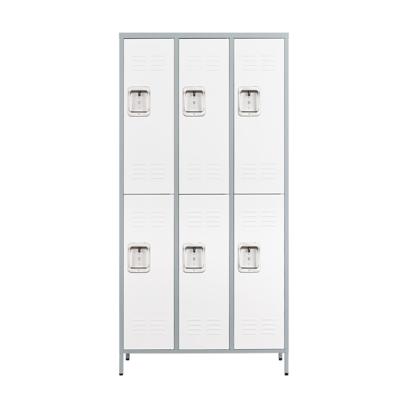 35.5 Inch Wide Metal Large Employee Locker with 6 Compartments, Gray White