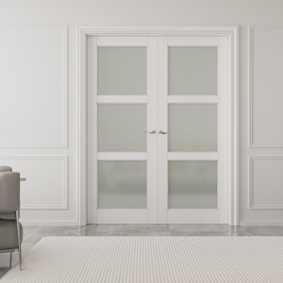 Porte intérieure double en verre massif givré 3-Lite