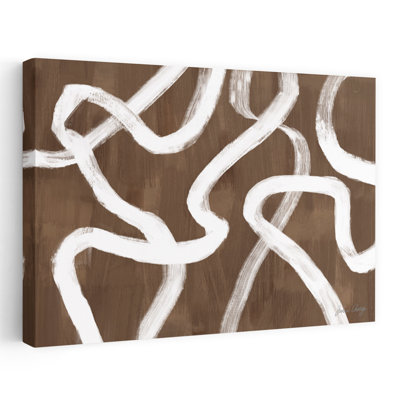 «Dancing White Ribbon Over Tan», art mural contemporain abstrait
