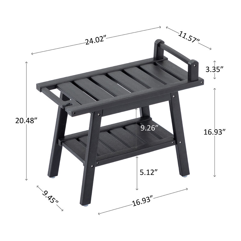 Natilea High-Density Polyethylene (HDPE) Shower Bench, Black/Black, 20" H x 24" W x 12" D