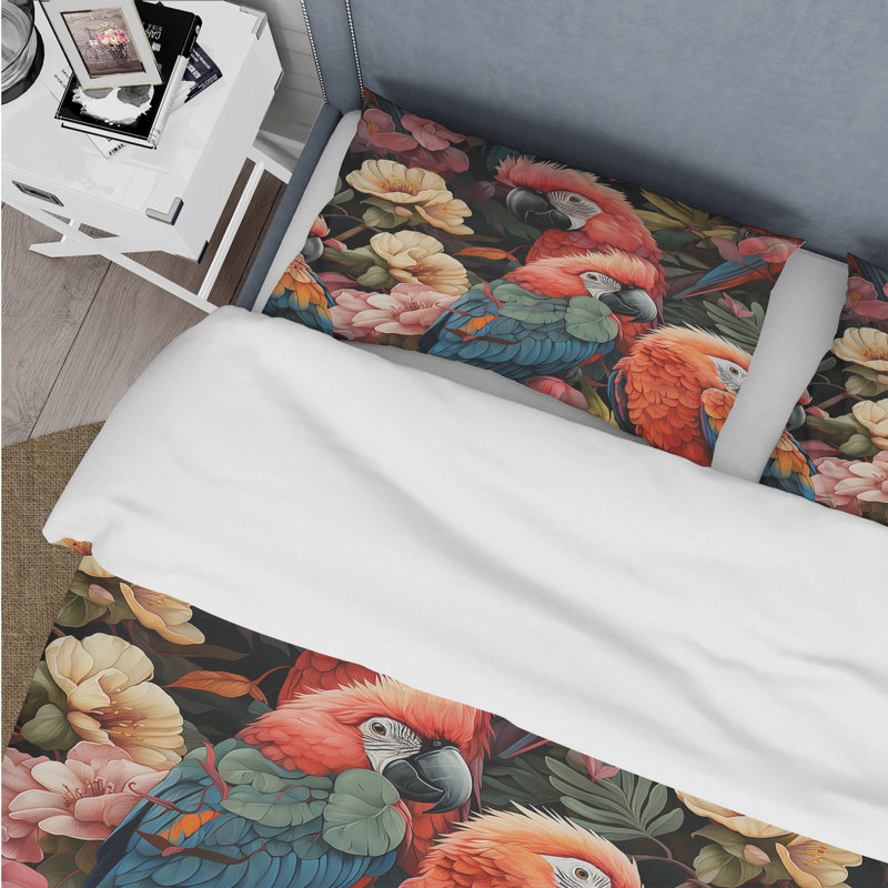 Literie Parrot Haven, Housse de couette pour très grand lit et 2 très