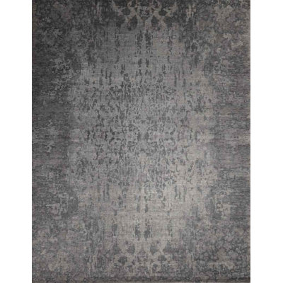 Clearance Hand Knotted Wool Abstract Area Rug in Gray