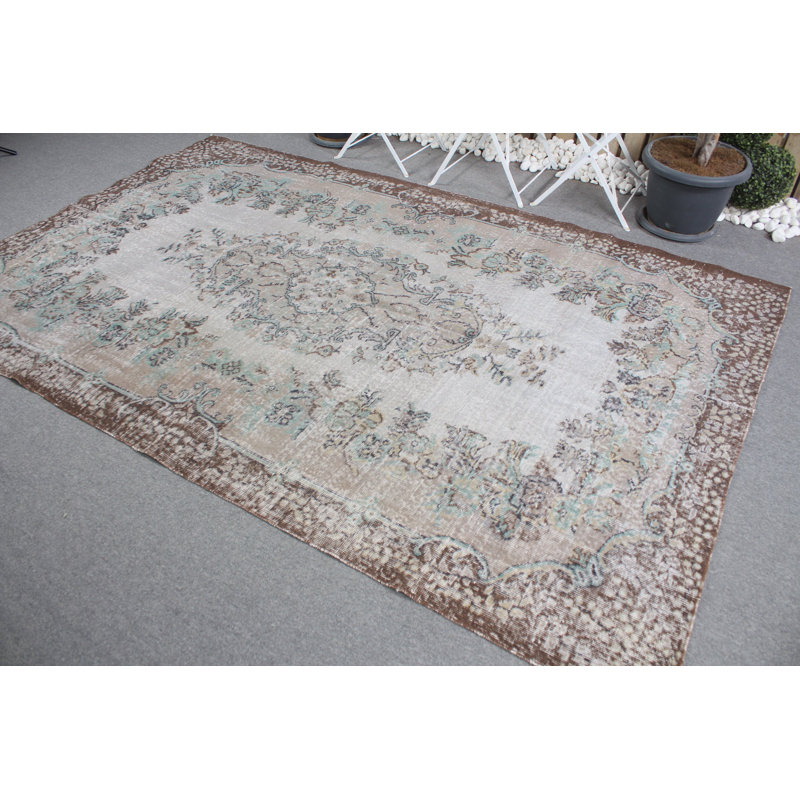 Grand tapis turc Oushak rétro gris antique - idéal pour rehausser le décor du salon