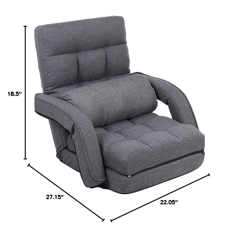 Reclining Floor Gaming Chair Foldable Chaise Lounge Game Chair For Adults With Armrest, Gray