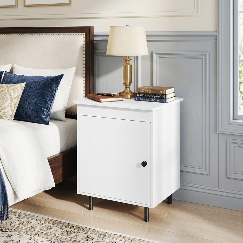Table de chevet de style moderne Mid-Century avec porte d'armoire intégrée, table de chevet compacte pour la chambre