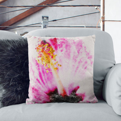 A Pink Flower Watercolour Square Throw Cushion