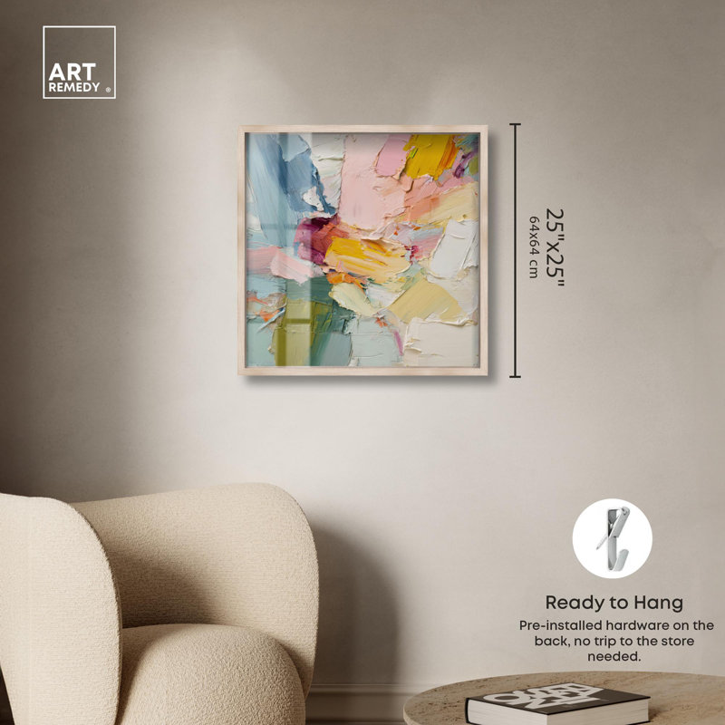Art mural Pastel and Bold III Shadowbox, H 25 po x l 25 po, Cadre blond