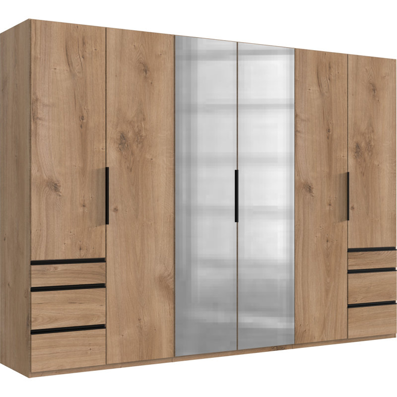 Guardino 6 Door Wardrobe, 236cm H x 300cm W x 58cm D, Plank oak
