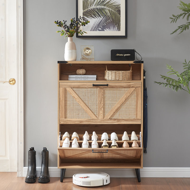 Armoire de rangement à chaussures avec portes réglables, Bois naturel, 2