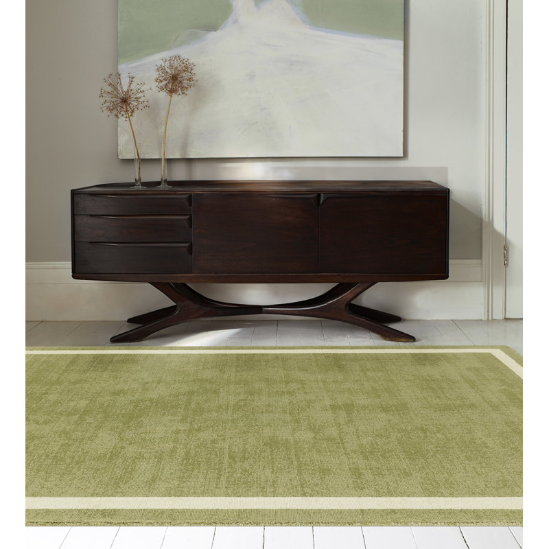 Anyi Bordered Hand Loomed Green Rug, Rectangle 160 x 230cm