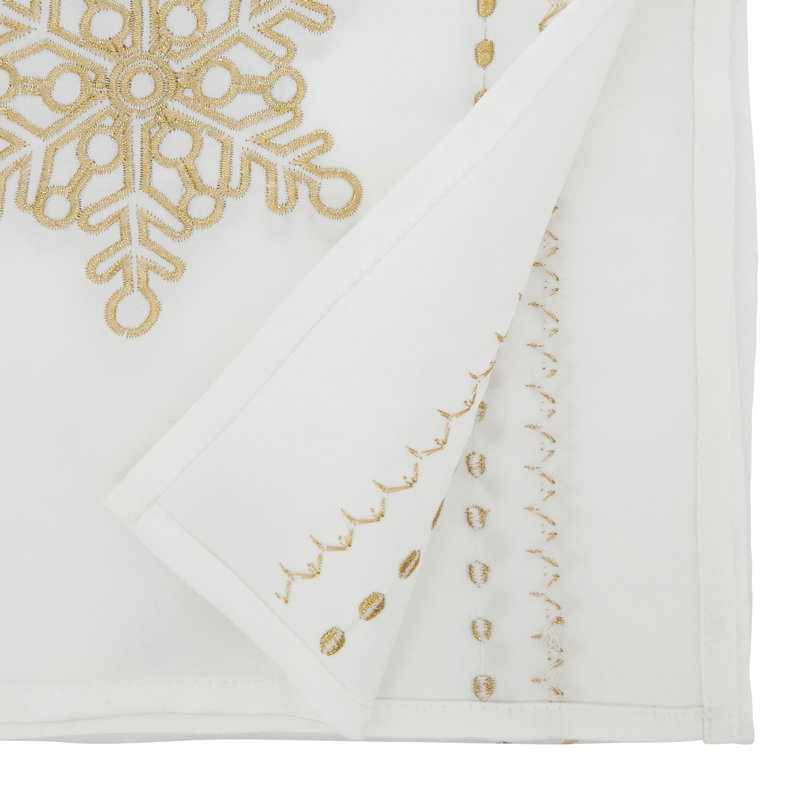 White and Gold Snowflake Embroidered Polyester Table Runner