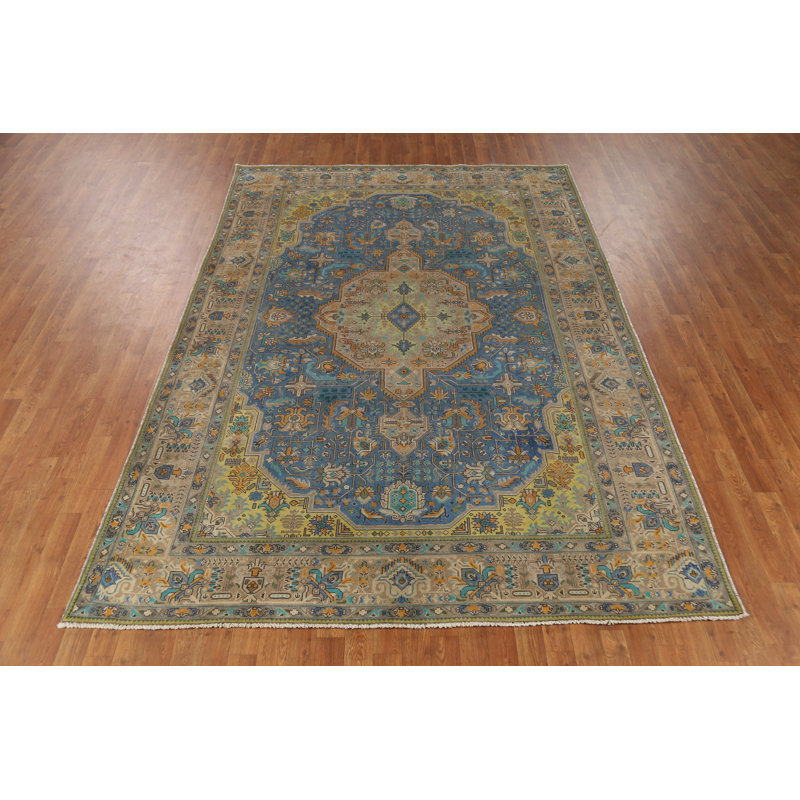 Tapis bleu à motif géométrique traditionnel 7 x 10