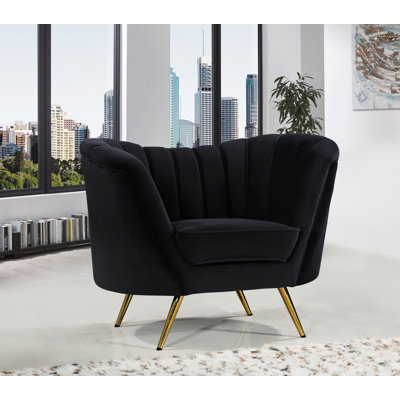 Fauteuil demi-tonneau en velours touffeté de 43 po de large Tiberius