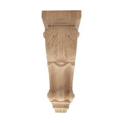 14-3/8 in x 5-3/4 in x 5-5/8 in Unfinished Large Hand Carved Solid Acanthus Leaf Wood Corbel