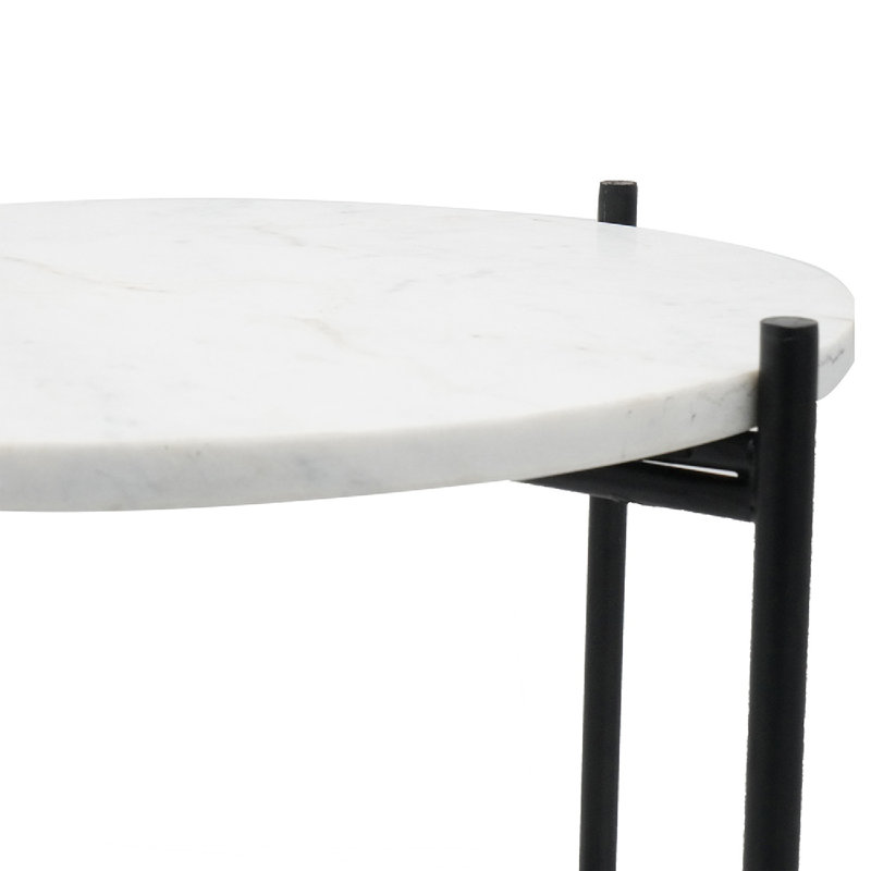 Argus 16" White Marble and Metal Round Accent Table