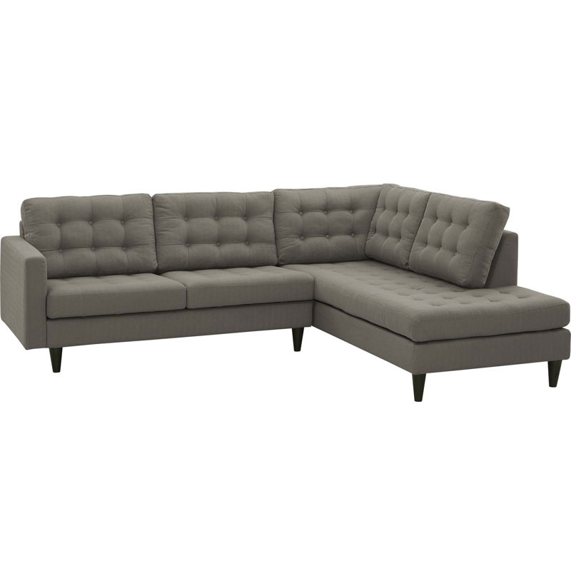 Modway Empress 2 Piece Upholstered Fabric Sectional, Granite, Right Hand Facing