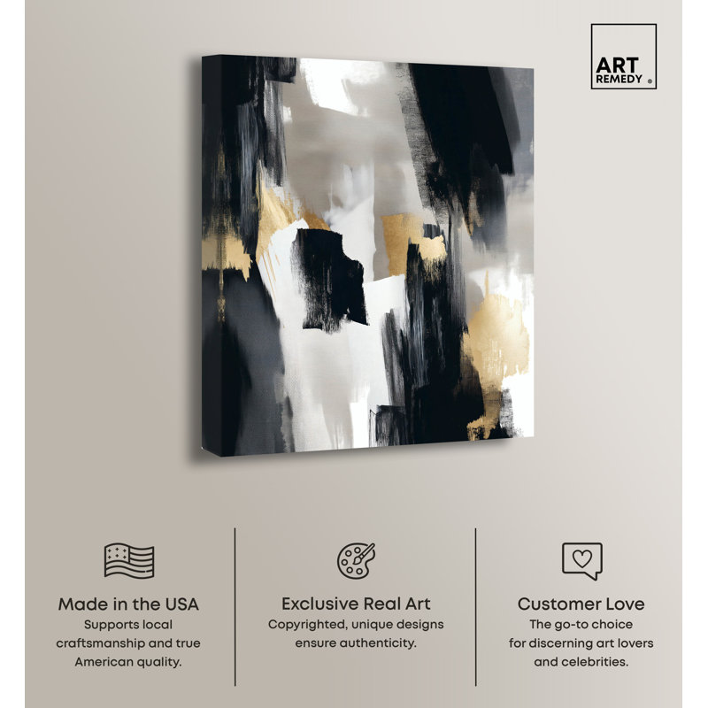 Lost Between Canvas Modern Black and White Abstract Wall Art, 20" x 24"