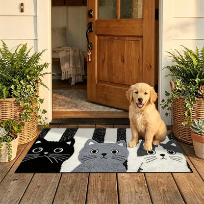  Non-Slip Indoor Outdoor Door Mat, 16"x24",striped cat trio plush