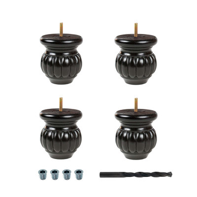 4in H x 3-1/2in Diameter Stained Espresso Solid Hardwood Bun Foot Leg Pack of 4