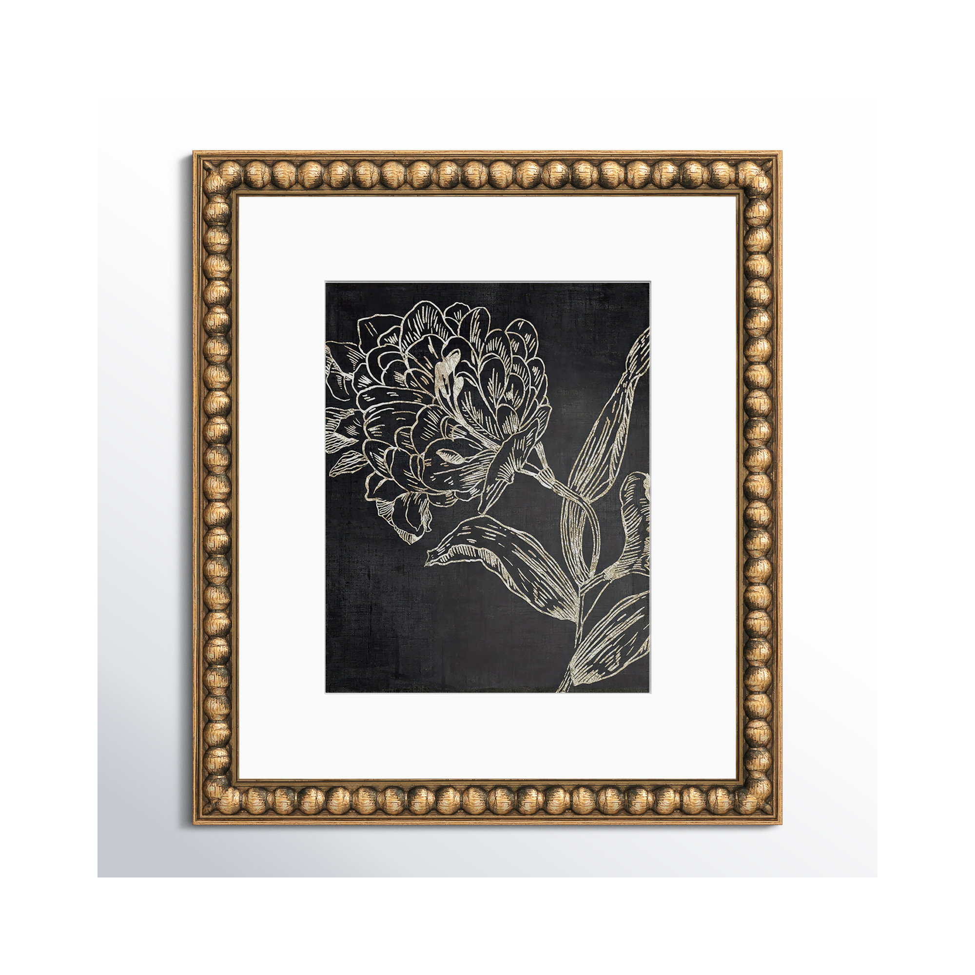 Golden Flower Folklore II by Asia Jensen - Picture Frame Graphic Art, 16" H x 14" W, Gold Bead