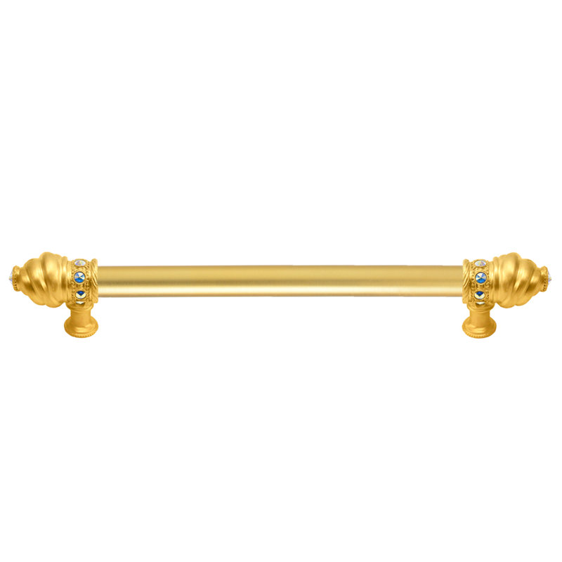 Caché avec 5/8 de poignées lisses au centre avec 16 cristaux Swarovski Aurore Boreale, 12", Doré