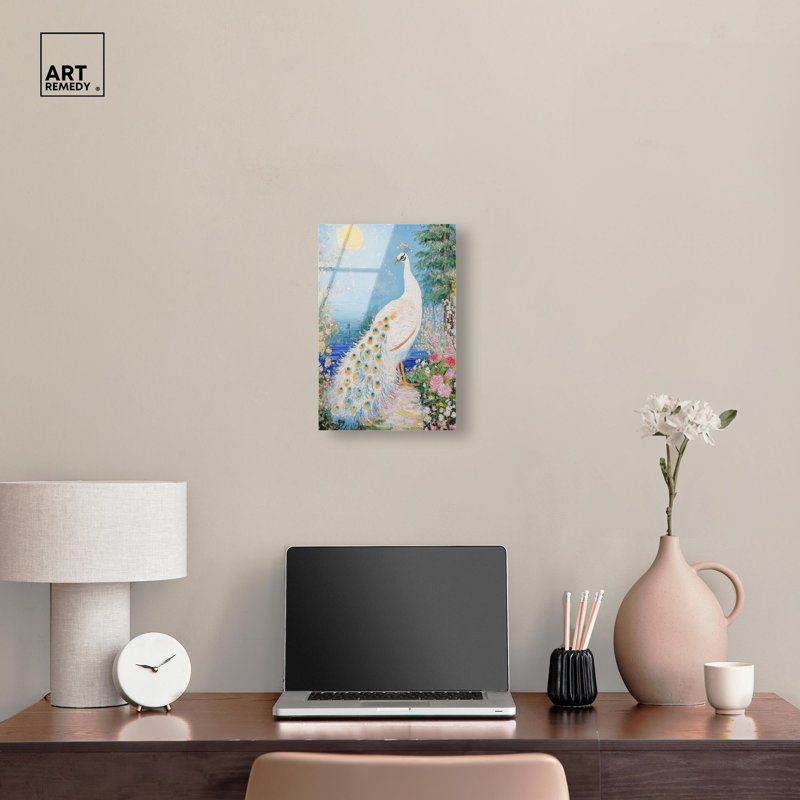 «Peacock in Paradise Natures» par Art Remedy, prêt à accrocher, H 15 po x l 10 po