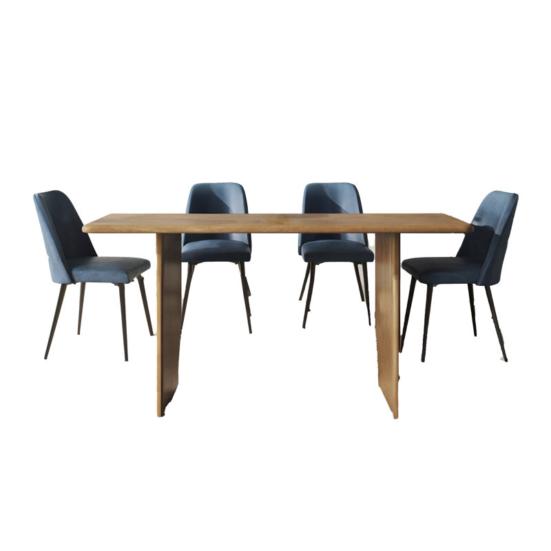 Ensemble de salle à manger à double piédestal en bois massif 4 personnes Edinburg, Bleu