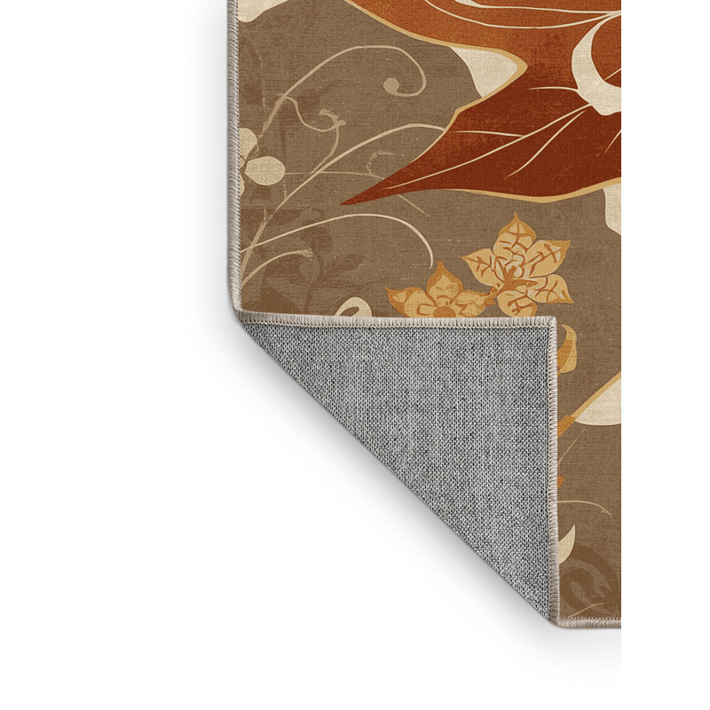 Tapis floral classique en feuille d'érable lavable à la machine beige Parrilla, 6 x 9