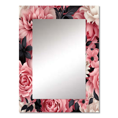 Piumafua Pink Love Peonies Damask Poetry - Floral Decorative Wall Mirror, Cottage Mirror, Printed Metal Art