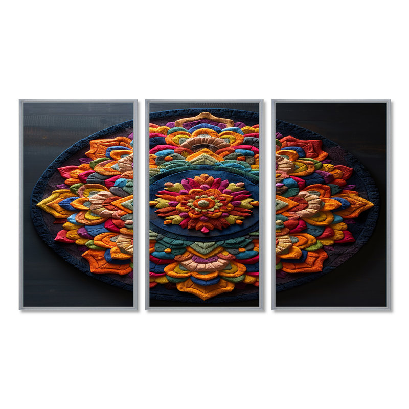 Ensemble de salon bouddha fleur de sable Mandala - Boho Mandala, H 28 po x l 36 po x P 1 po, Encadrement argenté