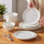 Service de table 12 pièces en céramique blanche 12 pièces - Service de table moderne en relief à nervures pour 4 personnes, comprenant assiettes, assiettes à salade et bols-1144894843