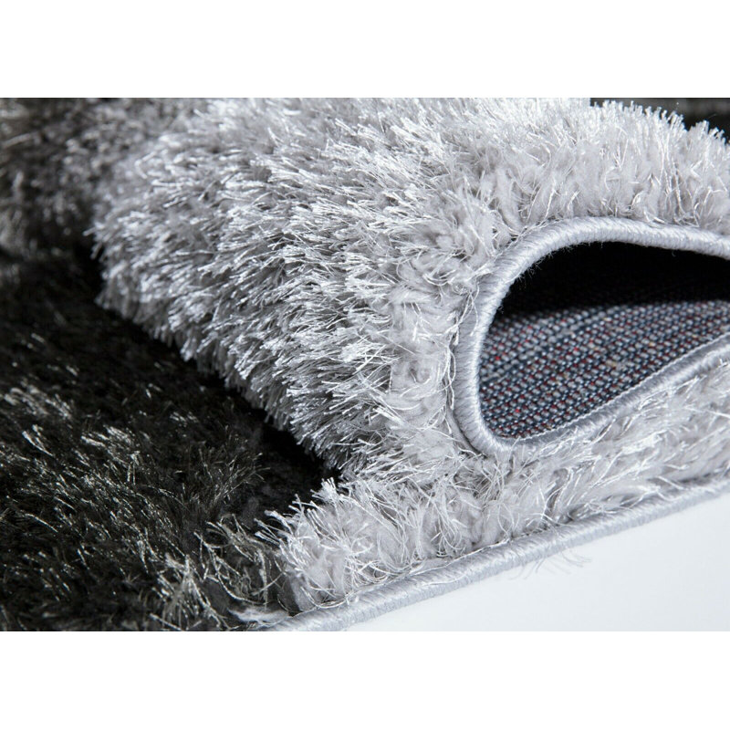 Hults Shaggy Silver/Grey Rug, Rectangle 60 x 110cm