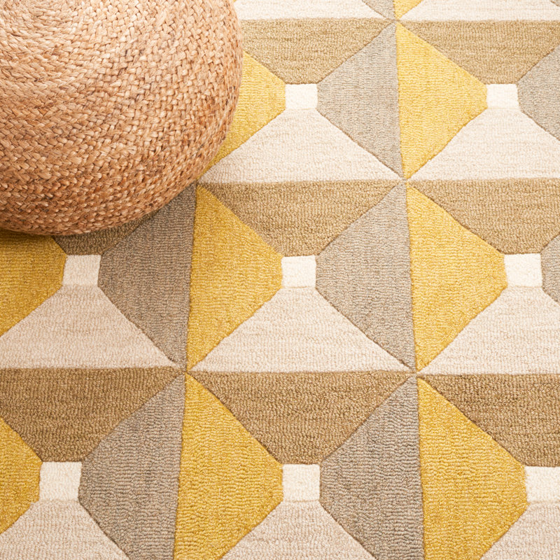 Gilderoy Geometric Hand Tufted Wool/Cotton Area Rug in Gold/Gray, Runner 2'3" x 8'