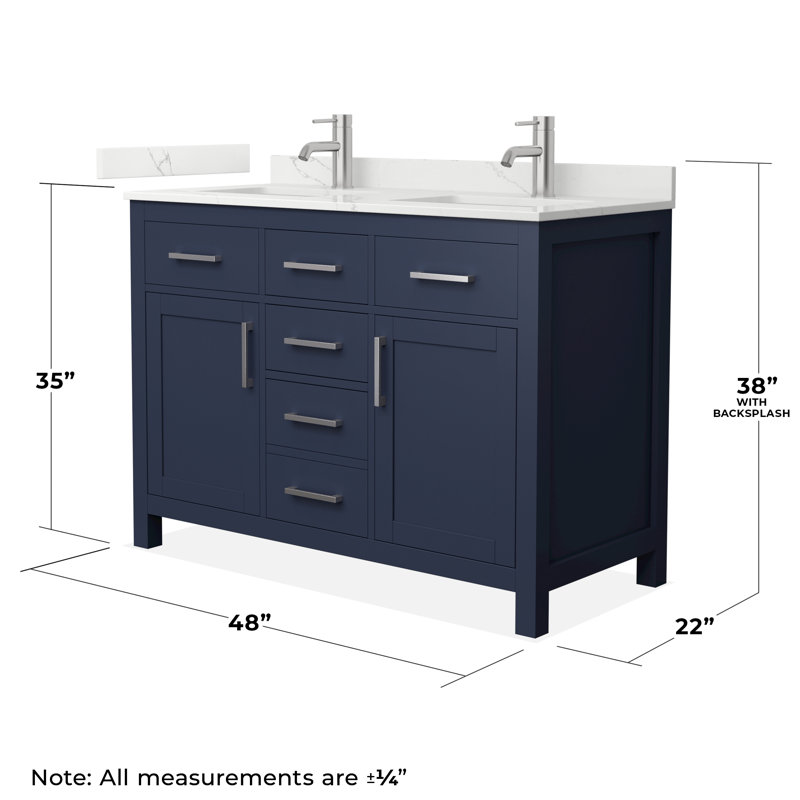 Beckett 48" Freestanding Double Bathroom Vanity with Quartz Top, Brushed Nickel, Giotto Quartz, Dark Blue