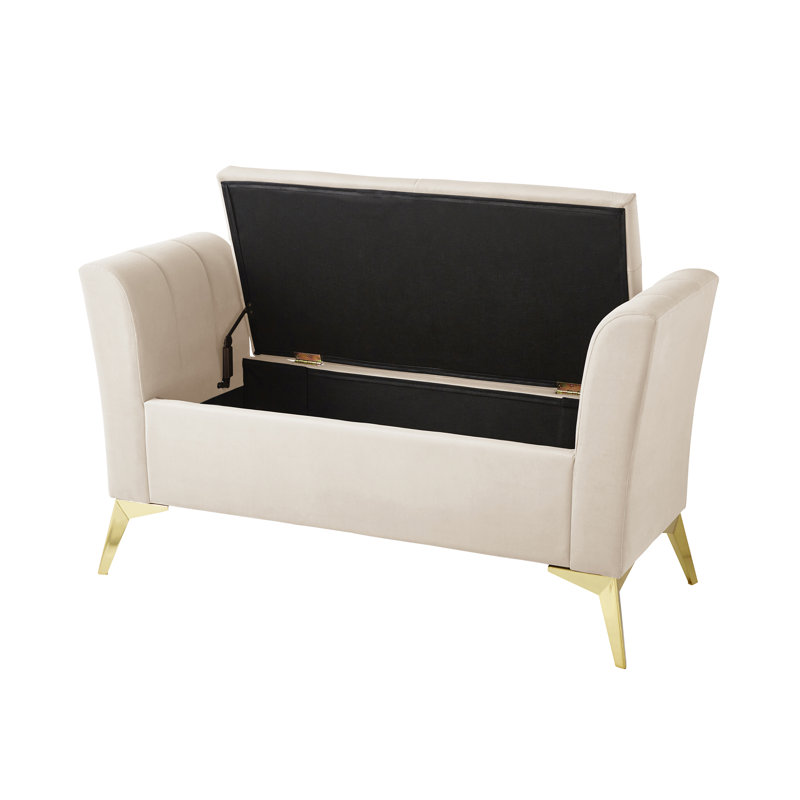 Thierry 121cm Wide Velvet Tufted Rectangle Solid Colour Ottoman with Storage, Natural