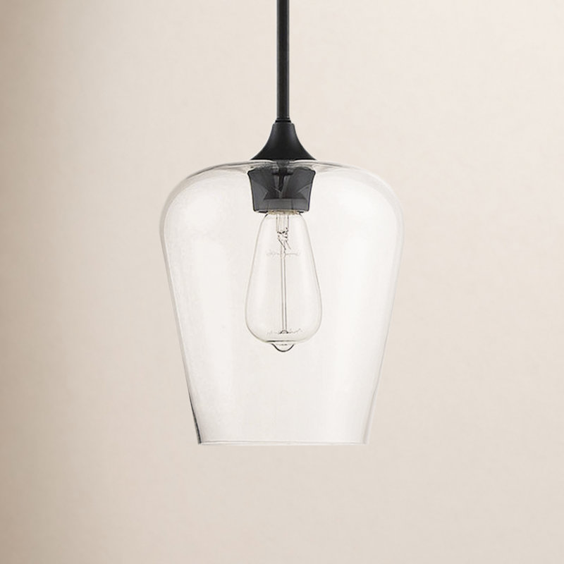 Breena 1-Light Dimmable Bell Pendant, Clear, Matte Black