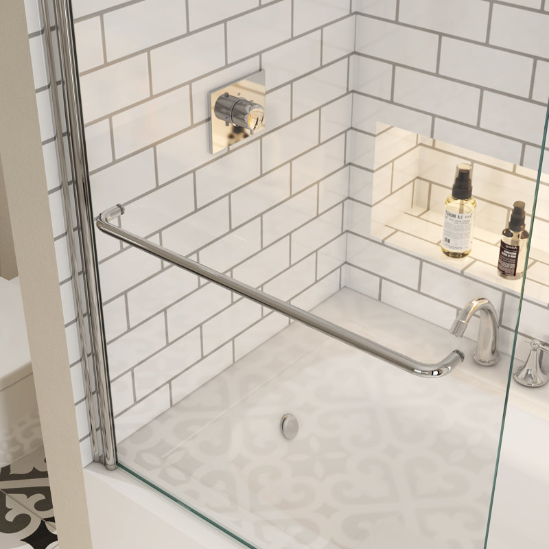 34" x 58" Chrome Aluminum Framed Clear Glass Tub Door