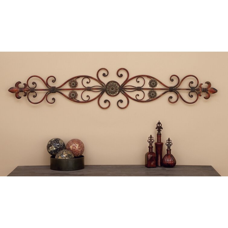 Deco 79 Metal Fleur De Lis Wall Decor with Perforated Details, 25 x 1 x  23, Brown