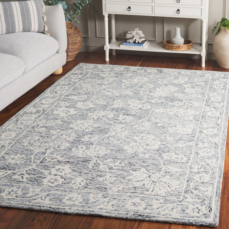 Tapis bleu / ivoire en laine touffeté à la main Conaway, Rectangle de 5 pi x 8 pi