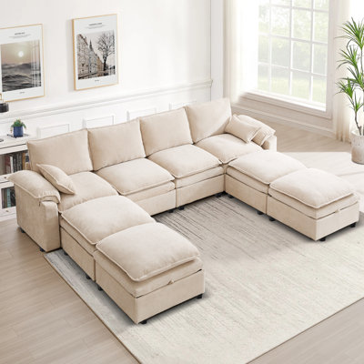 8 Seat Chenille U Shaped Modular Sectional Sofa With Storage