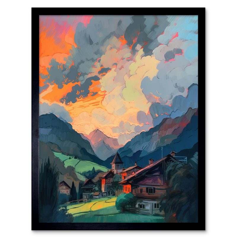 Small Village In The Alps Atmospheric Clouds Over Cabins At Dawn - Single Picture Frame Print